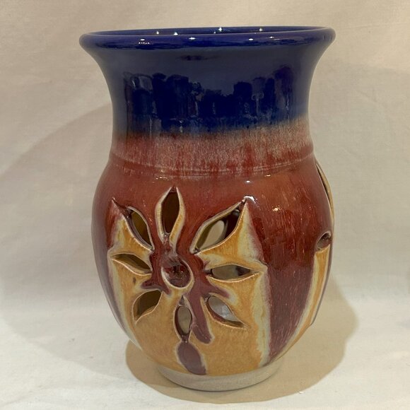 VTG Walt Glass Art Pottery Cut-out Luminary Candle Votive Holder Signed - Picture 5 of 9